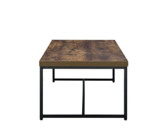 Metal Framed Coffee Table With Wooden Top, Weathered Oak Brown And Black By Benzara
