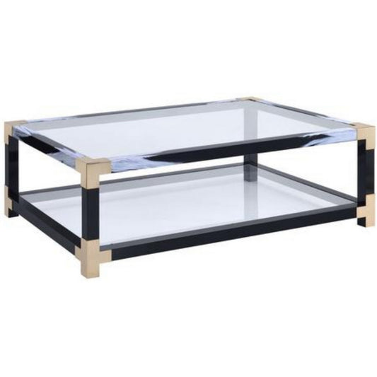 34 Inch Glass Top Rectangular Metal Coffee Table, Black By Benzara | Coffee Tables |  Modishstore 