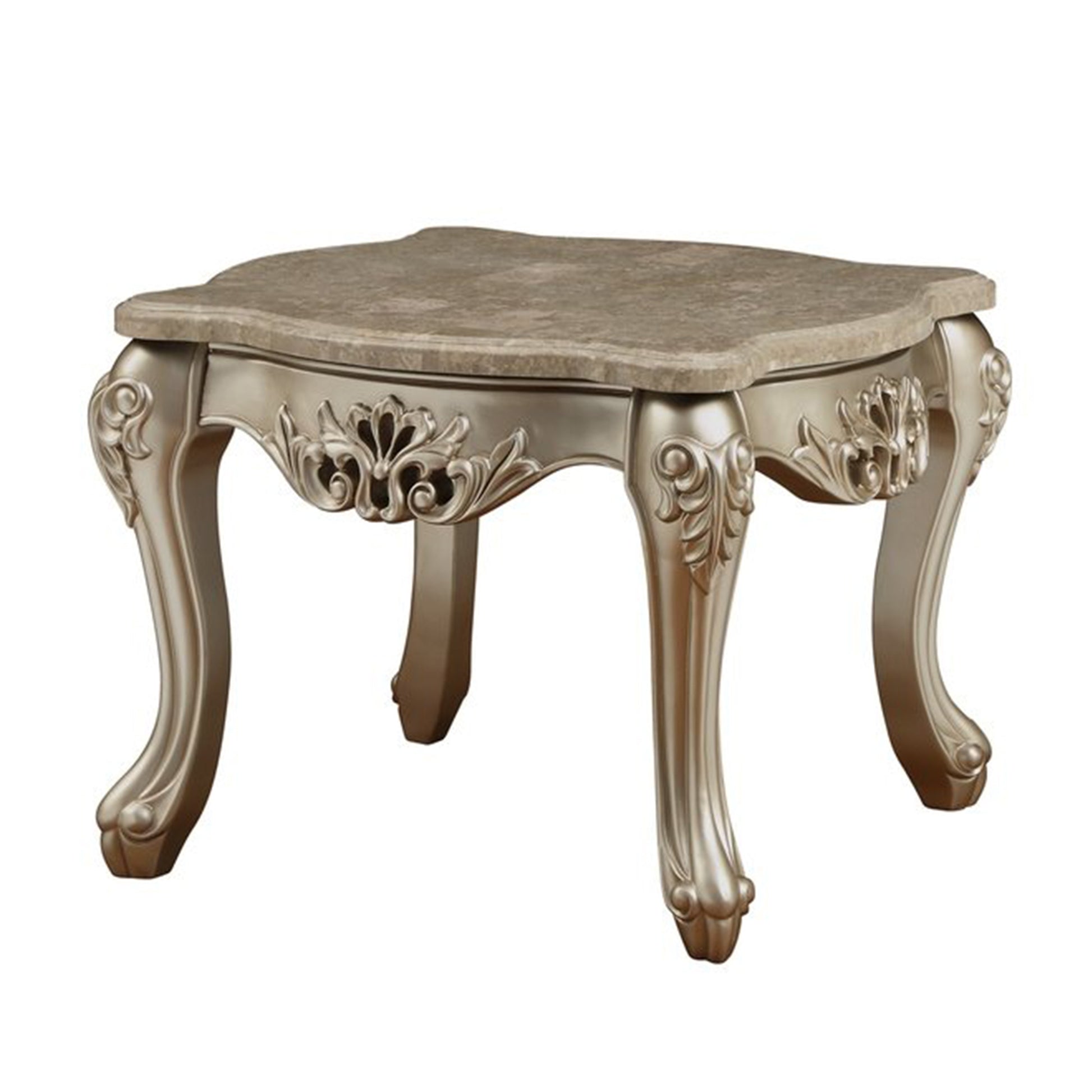 Marble Top Wooden End Table With Queen Anne Style Legs, Champagne Gold By Benzara | End Tables |  Modishstore 