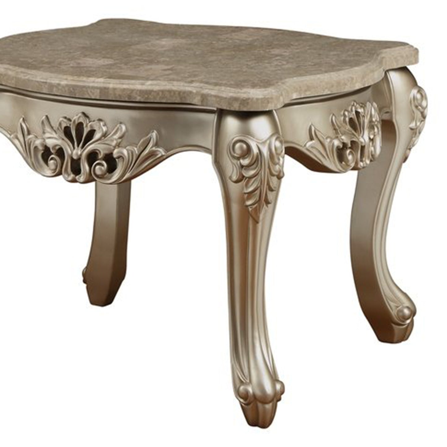 Marble Top Wooden End Table With Queen Anne Style Legs, Champagne Gold By Benzara | End Tables |  Modishstore  - 5