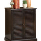 Double Door Solid Wood Shoe Cabinet With Blocked Panel Feet, Espresso Brown By Benzara | Cabinets |  Modishstore 