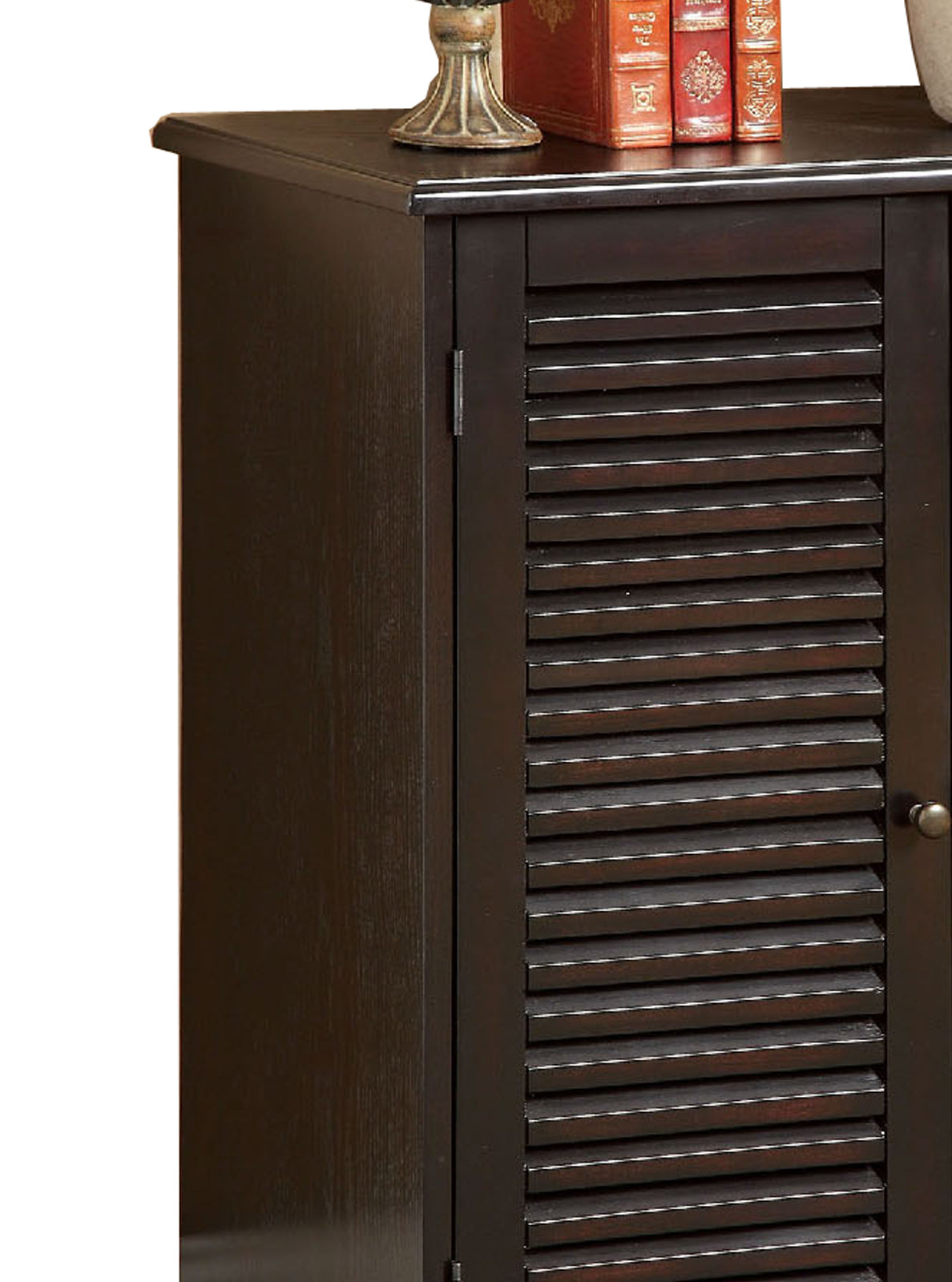Double Door Solid Wood Shoe Cabinet With Blocked Panel Feet, Espresso Brown By Benzara | Cabinets |  Modishstore  - 3