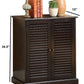 Double Door Solid Wood Shoe Cabinet With Blocked Panel Feet, Espresso Brown By Benzara | Cabinets |  Modishstore  - 6