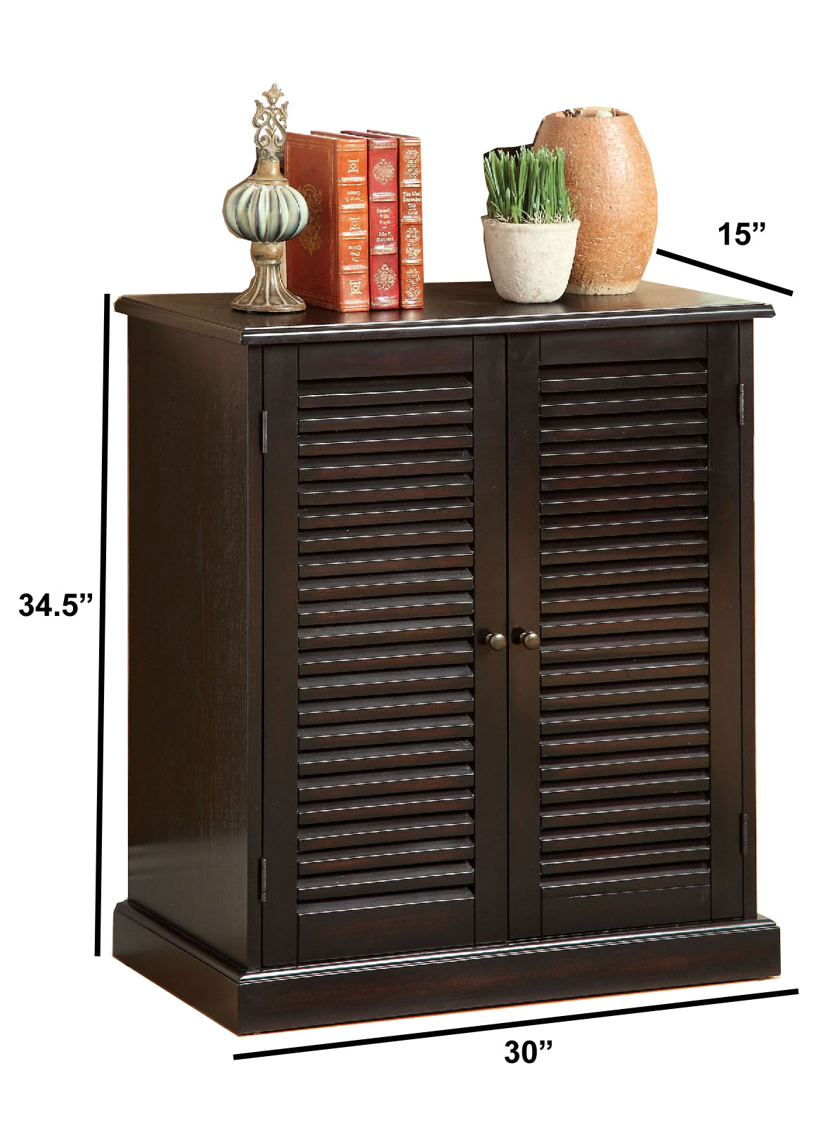 Double Door Solid Wood Shoe Cabinet With Blocked Panel Feet, Espresso Brown By Benzara | Cabinets |  Modishstore  - 6