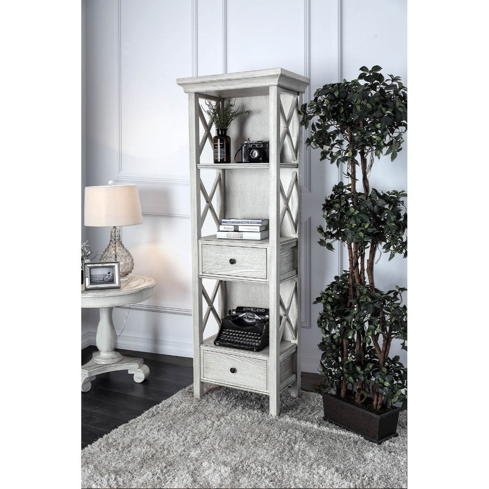 Wooden Pier Stand With Two Drawer And Three Shelves, Antique White By Benzara | Cabinets |  Modishstore 