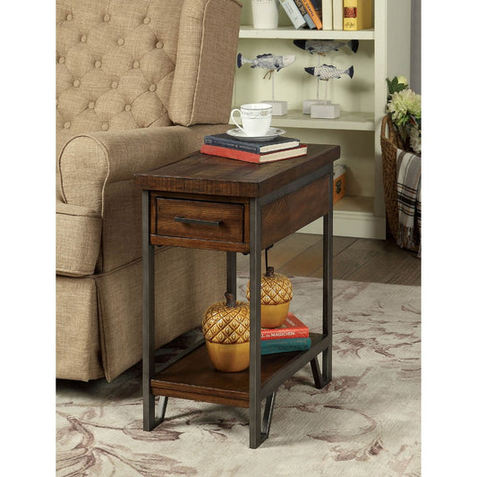Rectangular Wood And Metal Side Table With Usb Outlet, Brown And Gray By Benzara | Side Tables |  Modishstore 