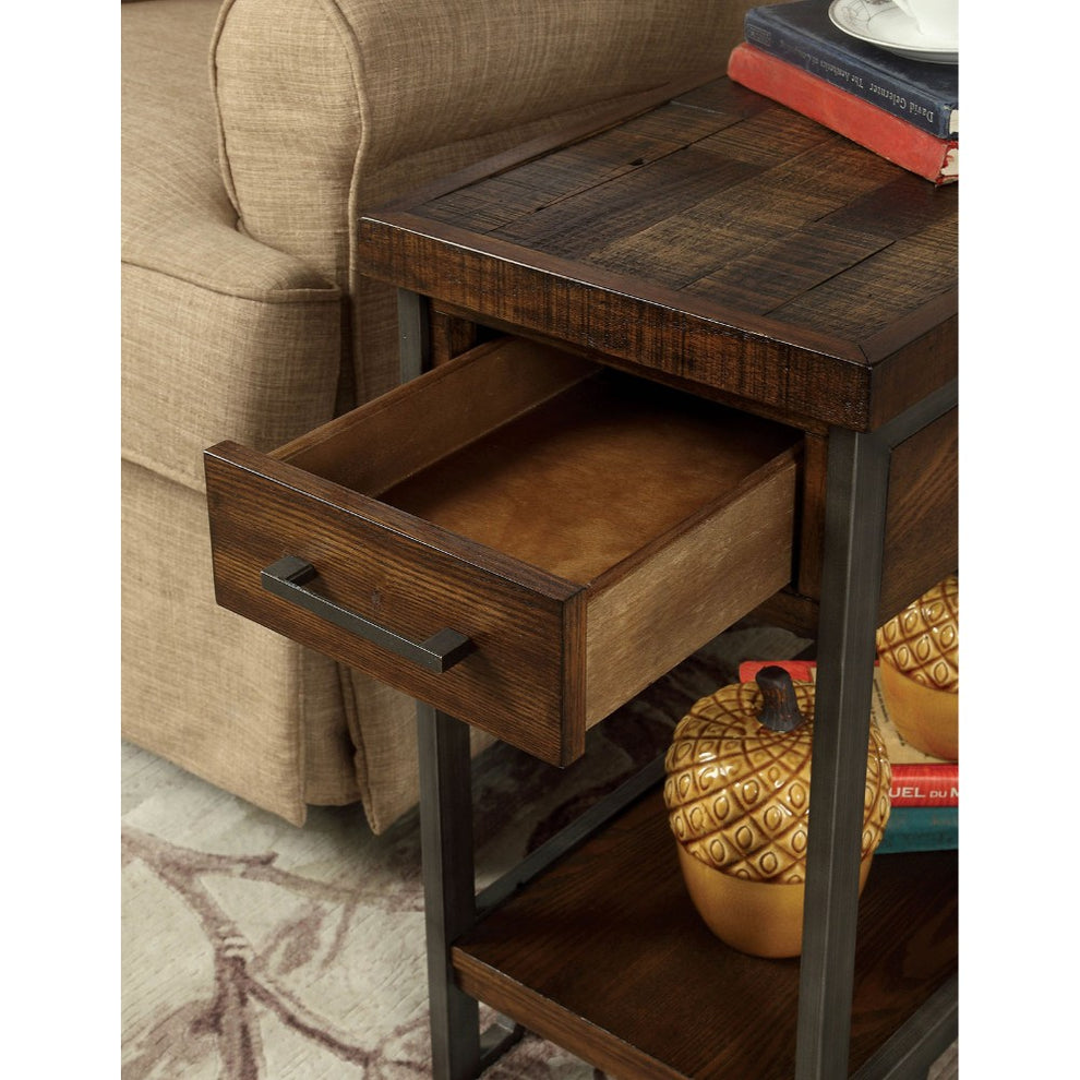 Rectangular Wood And Metal Side Table With Usb Outlet, Brown And Gray By Benzara | Side Tables |  Modishstore  - 2