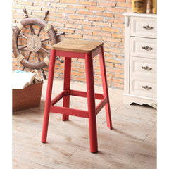 Industrial Style Metal Frame And Wooden Bar Stool, Brown And Red By Benzara