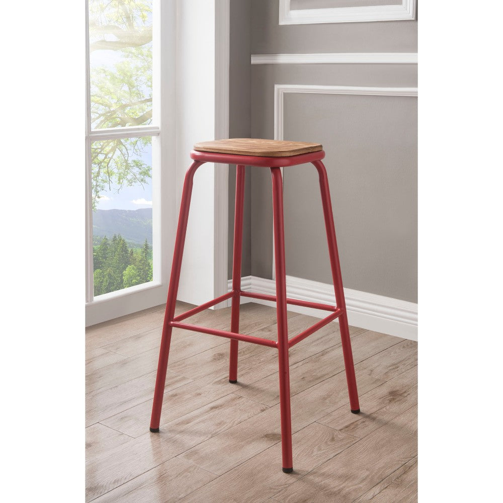 Industrial Style Metal Frame Wooden Bar Stool, Brown And Red, Set Of Two By Benzara | Bar Stools |  Modishstore 