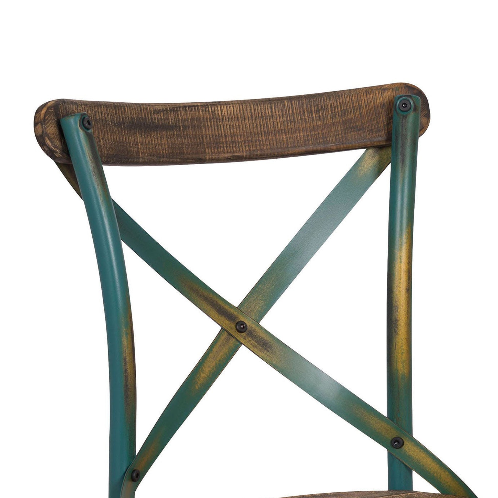 35" Wood And Metal Side Chair, Brown And Turquoise By Benzara | Side Chairs |  Modishstore  - 3