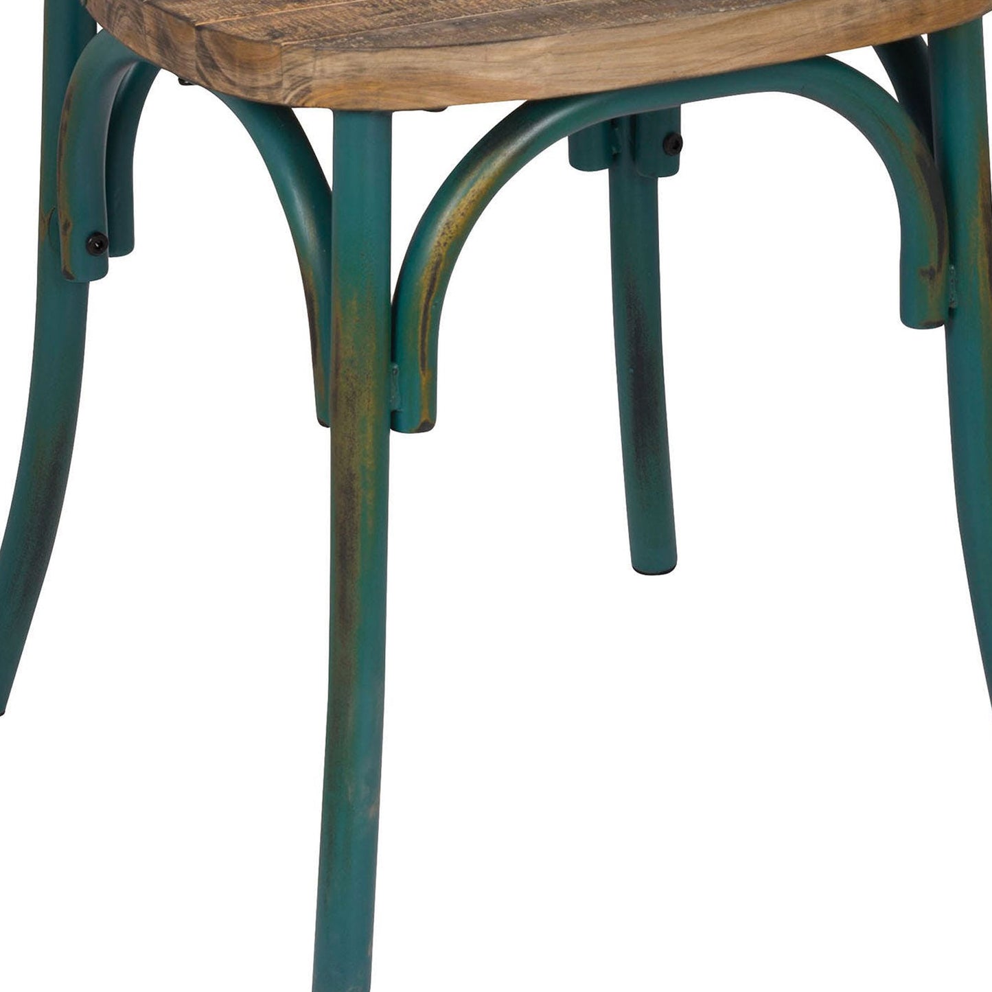 35" Wood And Metal Side Chair, Brown And Turquoise By Benzara | Side Chairs |  Modishstore  - 5