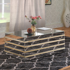 Rectangular Metal And Mirror Coffee Table, Silver And Gold By Benzara
