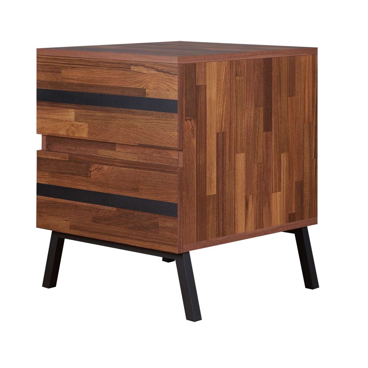 Two Drawers Wooden End Table With Angled Leg Support, Brown And Black By Benzara | End Tables |  Modishstore 