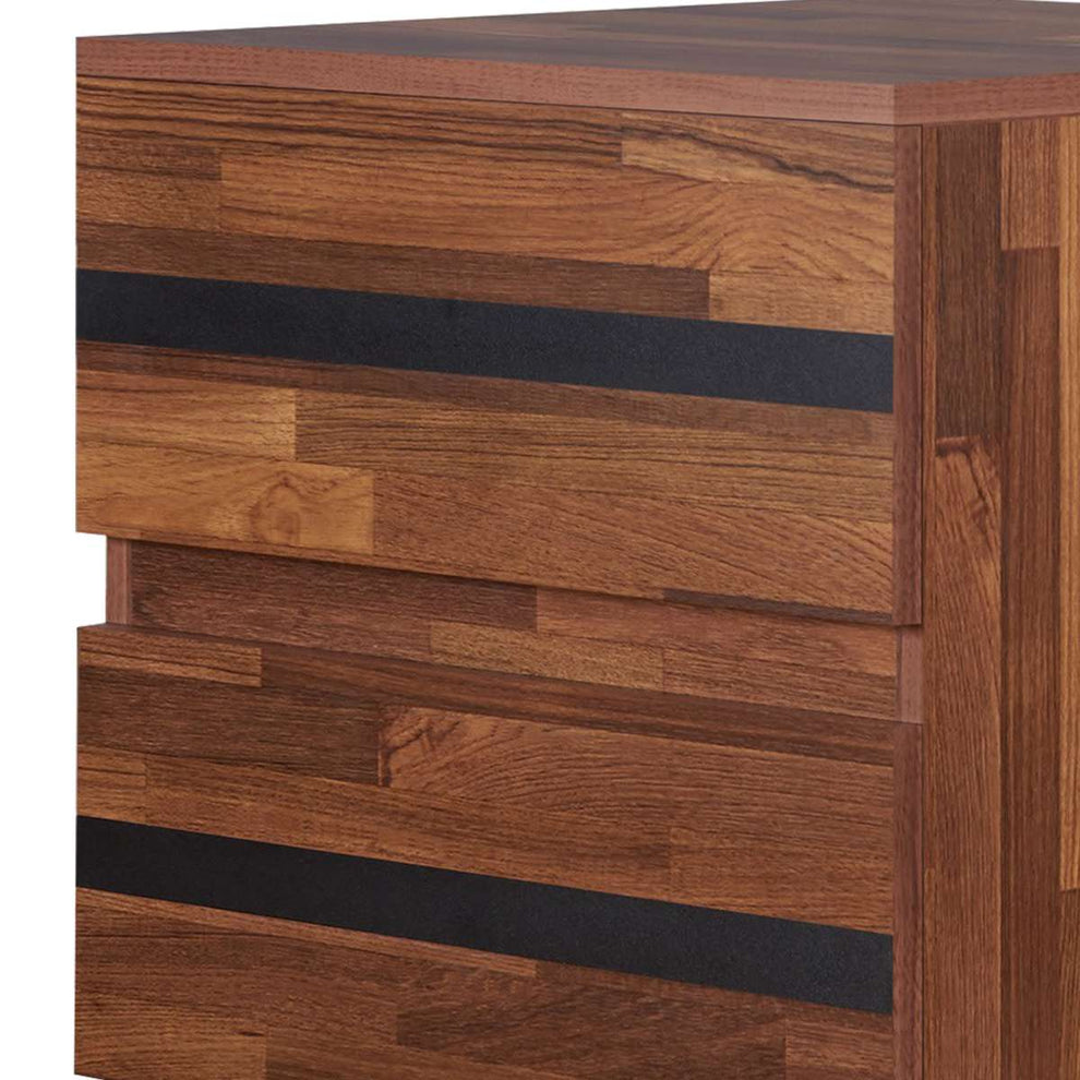 Two Drawers Wooden End Table With Angled Leg Support, Brown And Black By Benzara | End Tables |  Modishstore  - 3