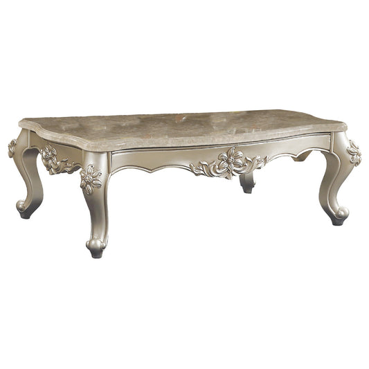 20" Carved Wooden Coffee Table With Marble Top, Silver By Benzara | Coffee Tables |  Modishstore 