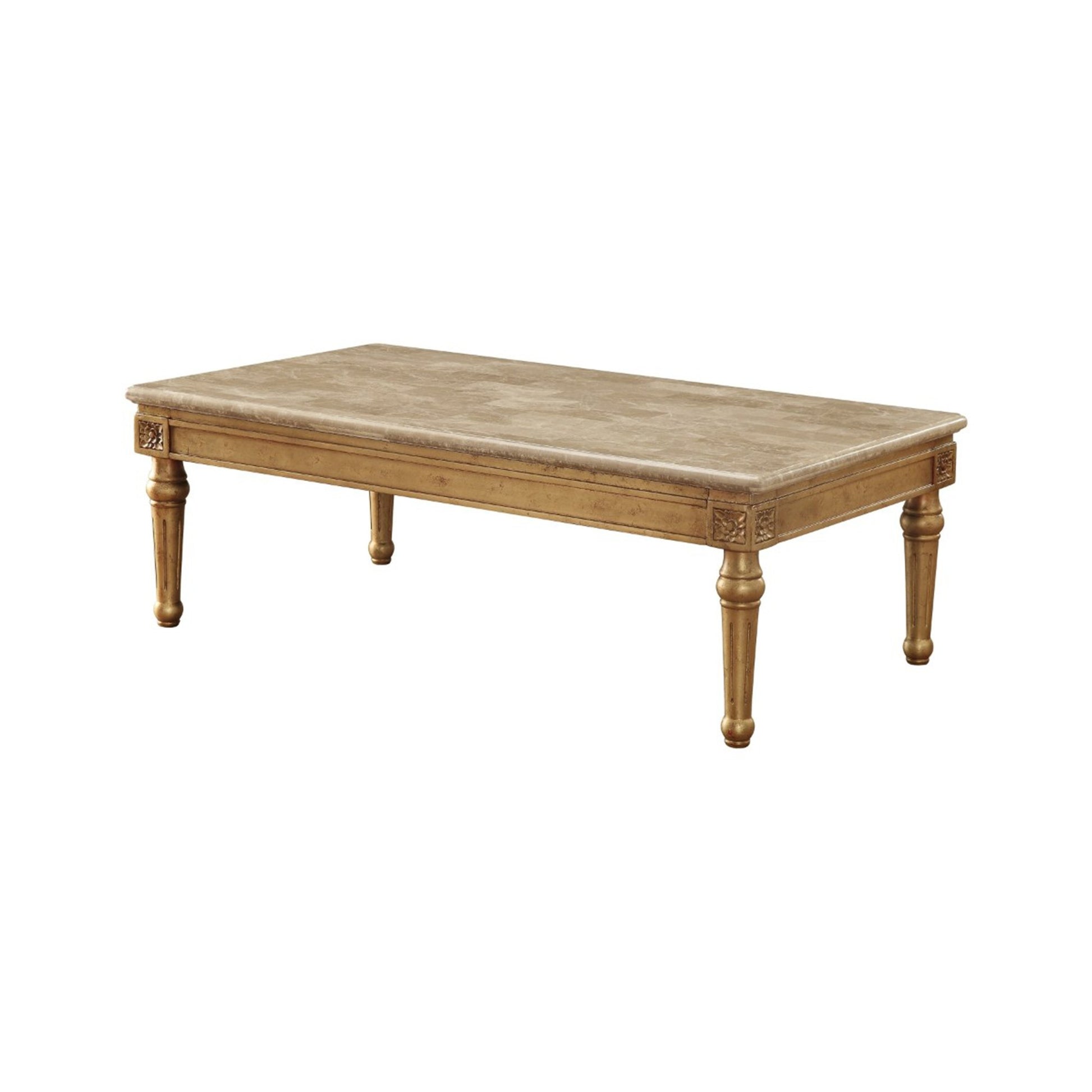 20" Floral Carved Wood And Marble Coffee Table, Gold By Benzara | Coffee Tables |  Modishstore 
