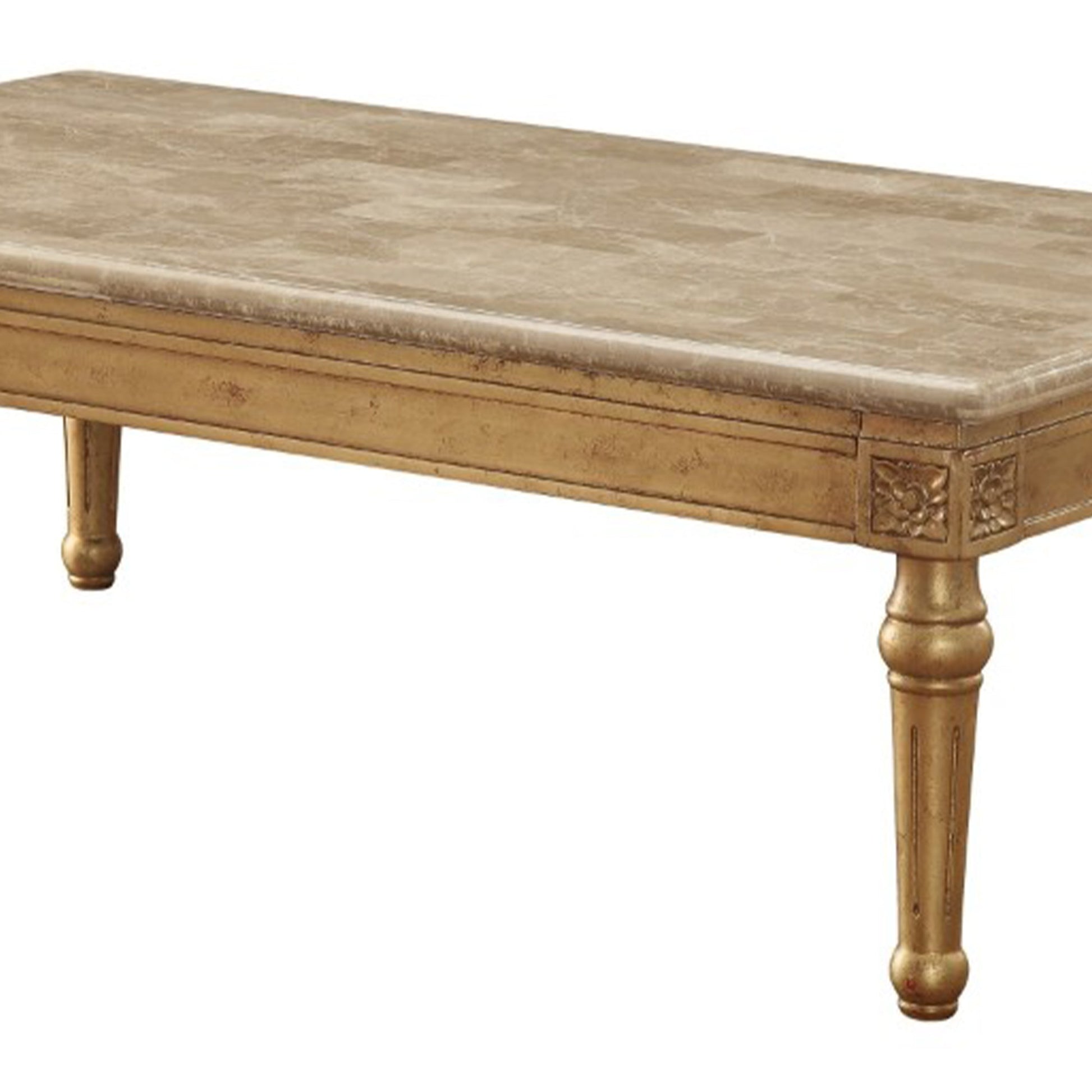 20" Floral Carved Wood And Marble Coffee Table, Gold By Benzara | Coffee Tables |  Modishstore  - 4