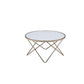 19" Round Glass Top Coffee Table With V Legs, White And Gold By Benzara | Coffee Tables |  Modishstore 