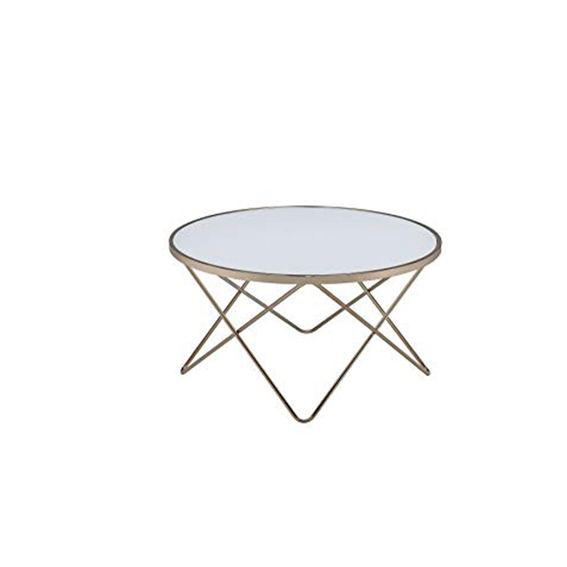 19" Round Glass Top Coffee Table With V Legs, White And Gold By Benzara | Coffee Tables |  Modishstore 
