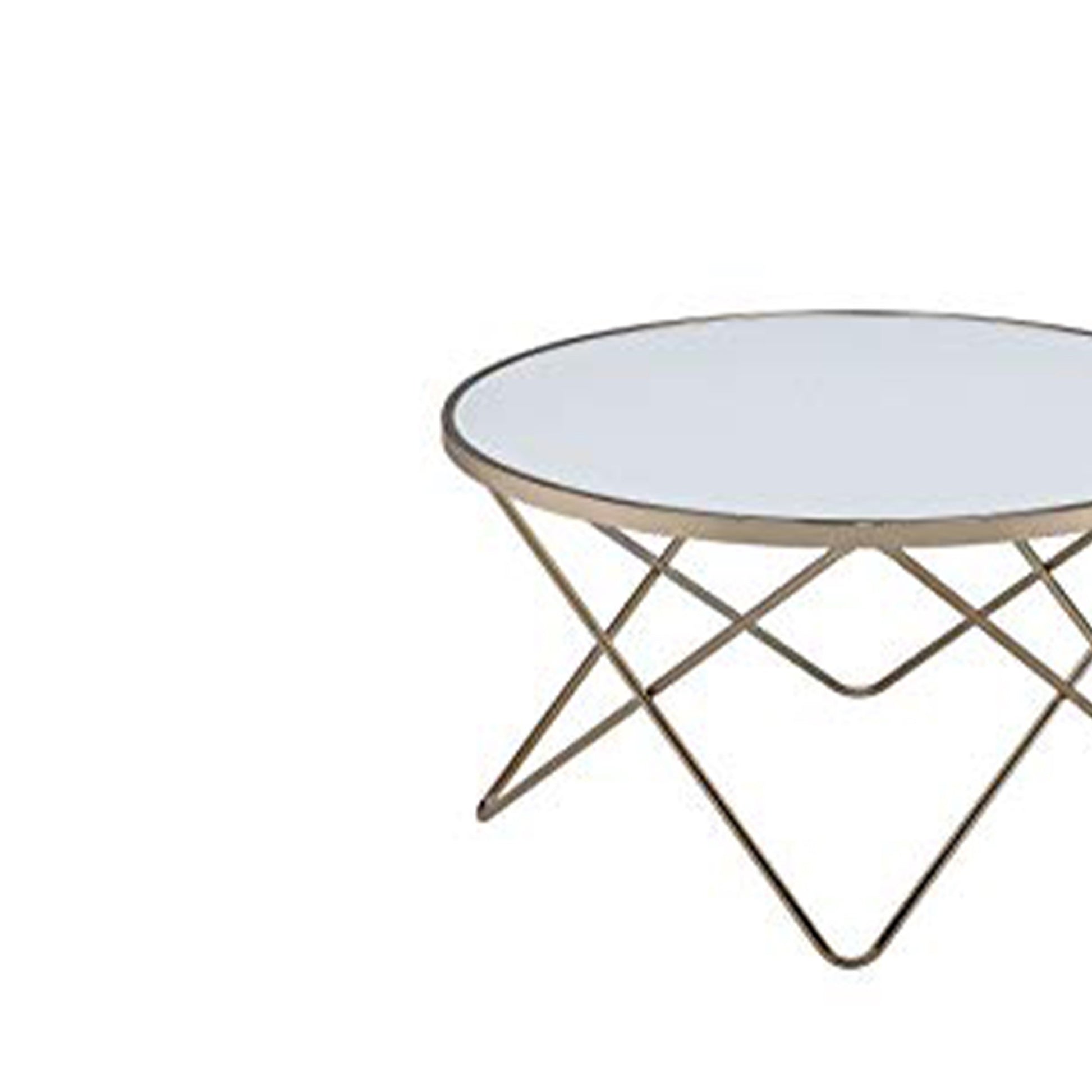 19" Round Glass Top Coffee Table With V Legs, White And Gold By Benzara | Coffee Tables |  Modishstore  - 2