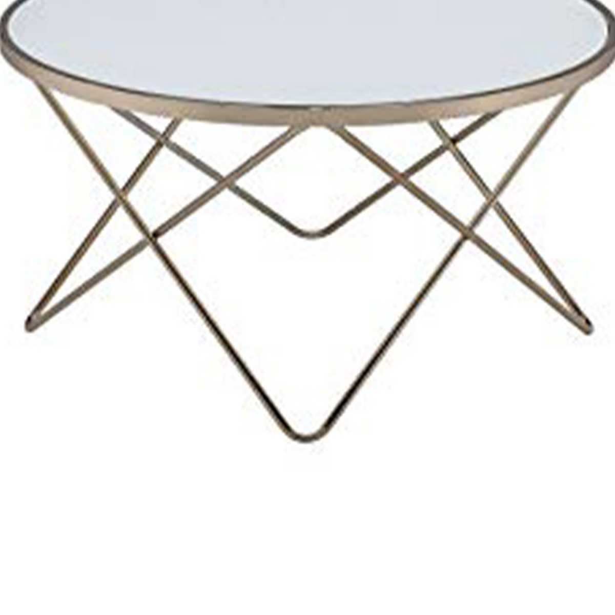19" Round Glass Top Coffee Table With V Legs, White And Gold By Benzara | Coffee Tables |  Modishstore  - 5