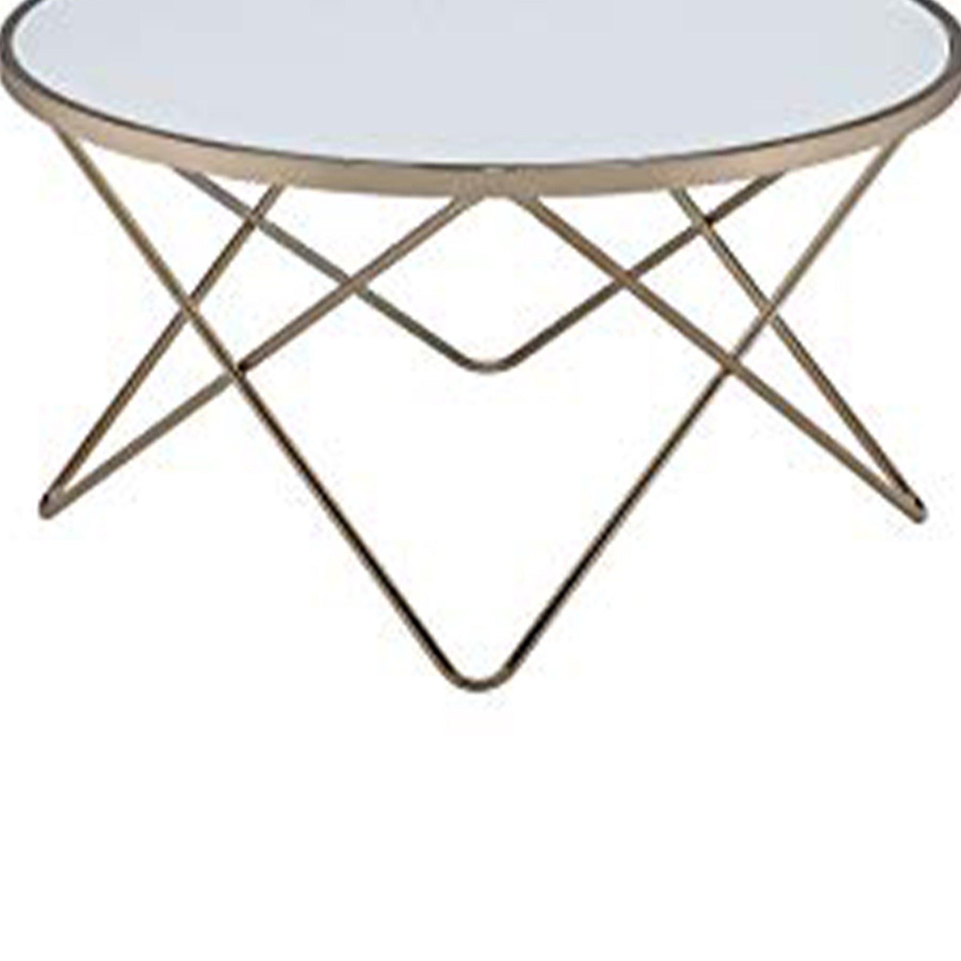 19" Round Glass Top Coffee Table With V Legs, White And Gold By Benzara | Coffee Tables |  Modishstore  - 4