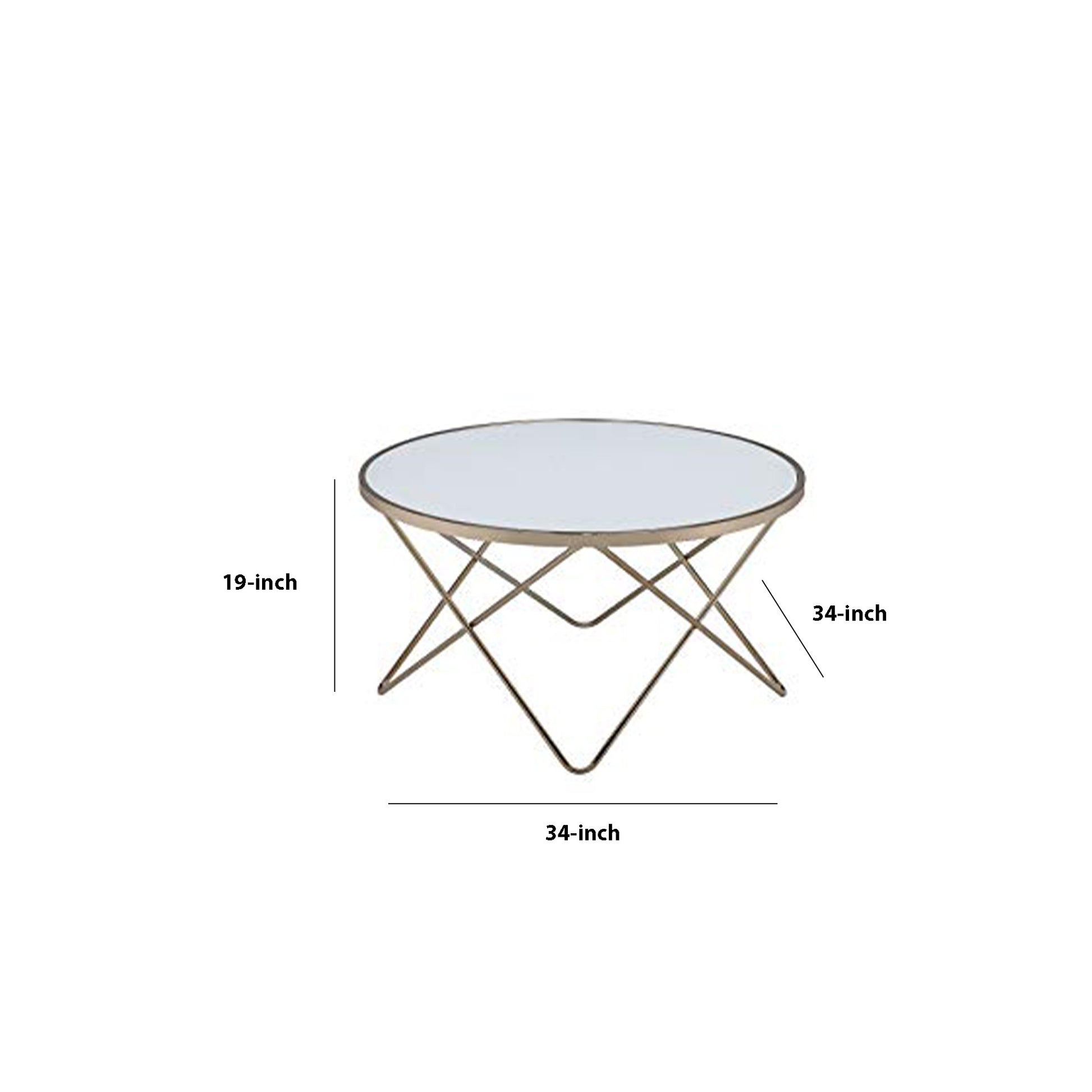 19" Round Glass Top Coffee Table With V Legs, White And Gold By Benzara | Coffee Tables |  Modishstore  - 6