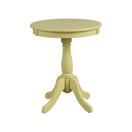 22" Wooden Round Side Table With Pedestal Base, Yellow By Benzara | Side Tables |  Modishstore 