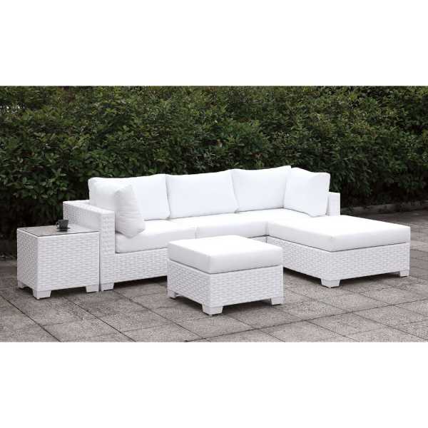 Faux Polyester And Aluminum Square Ottoman With Padded Seat Cushion, White By Benzara | Ottomans |  Modishstore  - 2