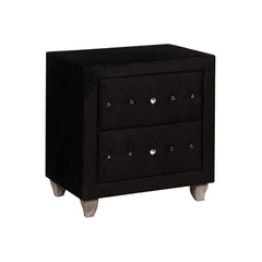 Fabric Upholstered Solid Wood Nightstand With Two Drawers And Crystal Accents, Black By Benzara