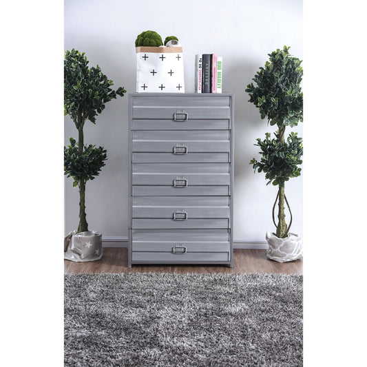Industrial Style 5 Drawer Metal Chest With Spacious Storage, Gray By Benzara | Drawers |  Modishstore 