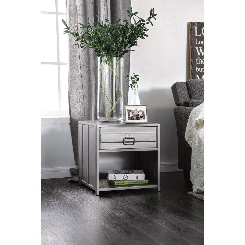 Industrial Style Metal Nightstand With Drawer And Bottom Shelf, Gray By Benzara | Nightstands |  Modishstore 