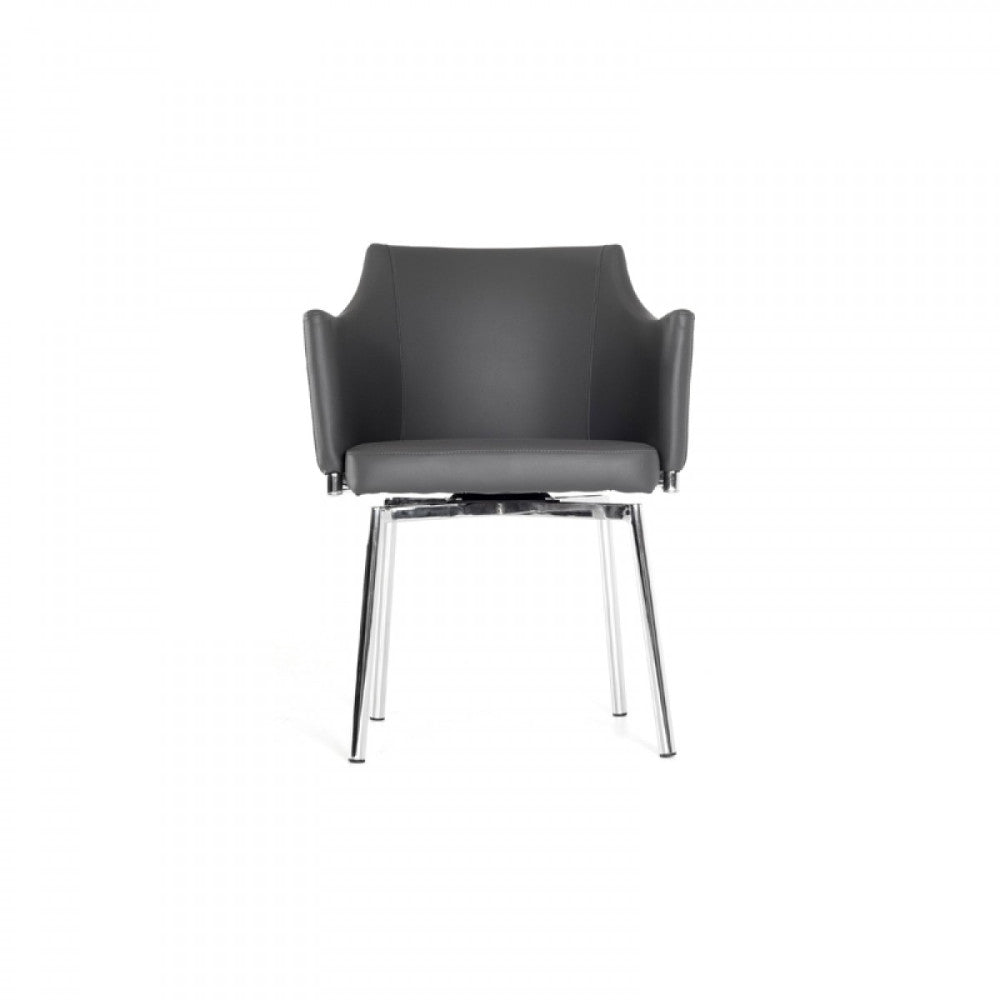 Leatherette Upholstered Swivel Dining Chair With Chrome Metal Legs, Gray By Benzara | Dining Chairs |  Modishstore 