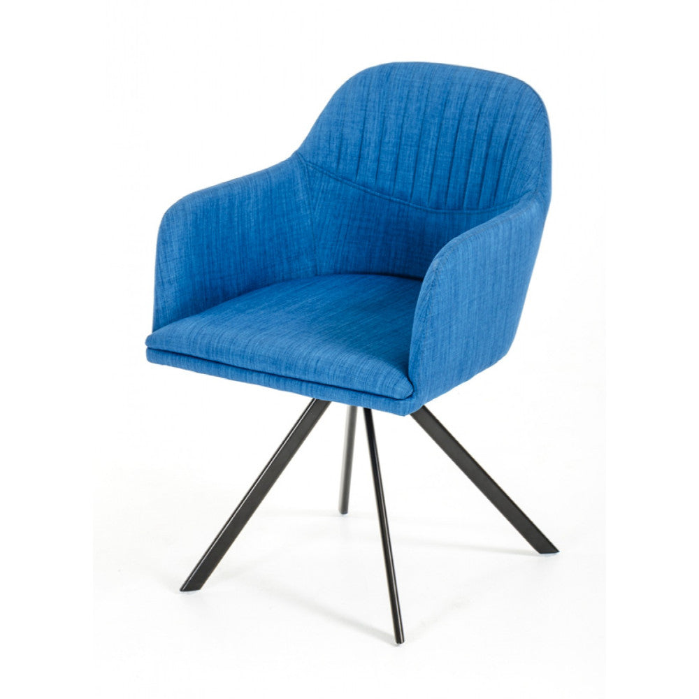 Fabric Upholstered Dining Arm Chair With Tripod Metal Base, Blue By Benzara | Dining Chairs |  Modishstore 