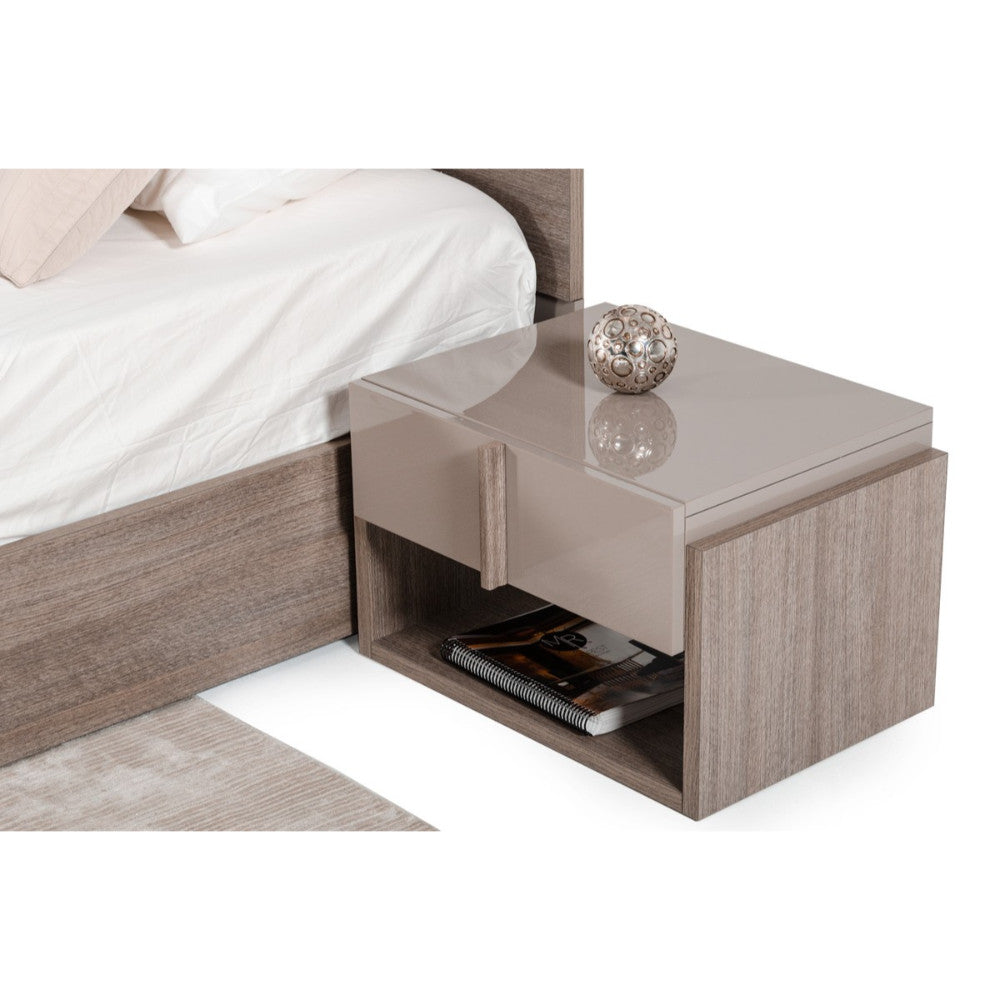 One Drawer And One Shelf Nightstand With Sleek Plank Shape Pull, Beige And Brown By Benzara | Nightstands |  Modishstore 