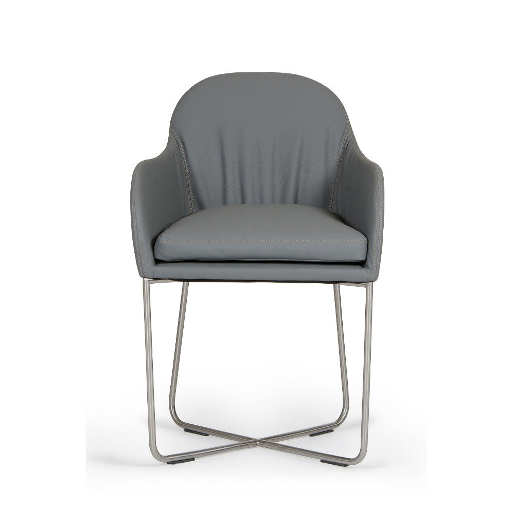 Leatherette Upholstered Dining Chair With Interlaced Metal Base, Gray By Benzara | Dining Chairs |  Modishstore 