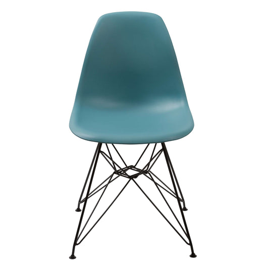 Deep Back Plastic Chair With Metal Eiffel Legs, Set Of 2, Blue And Black By Benzara | Accent Chairs |  Modishstore 
