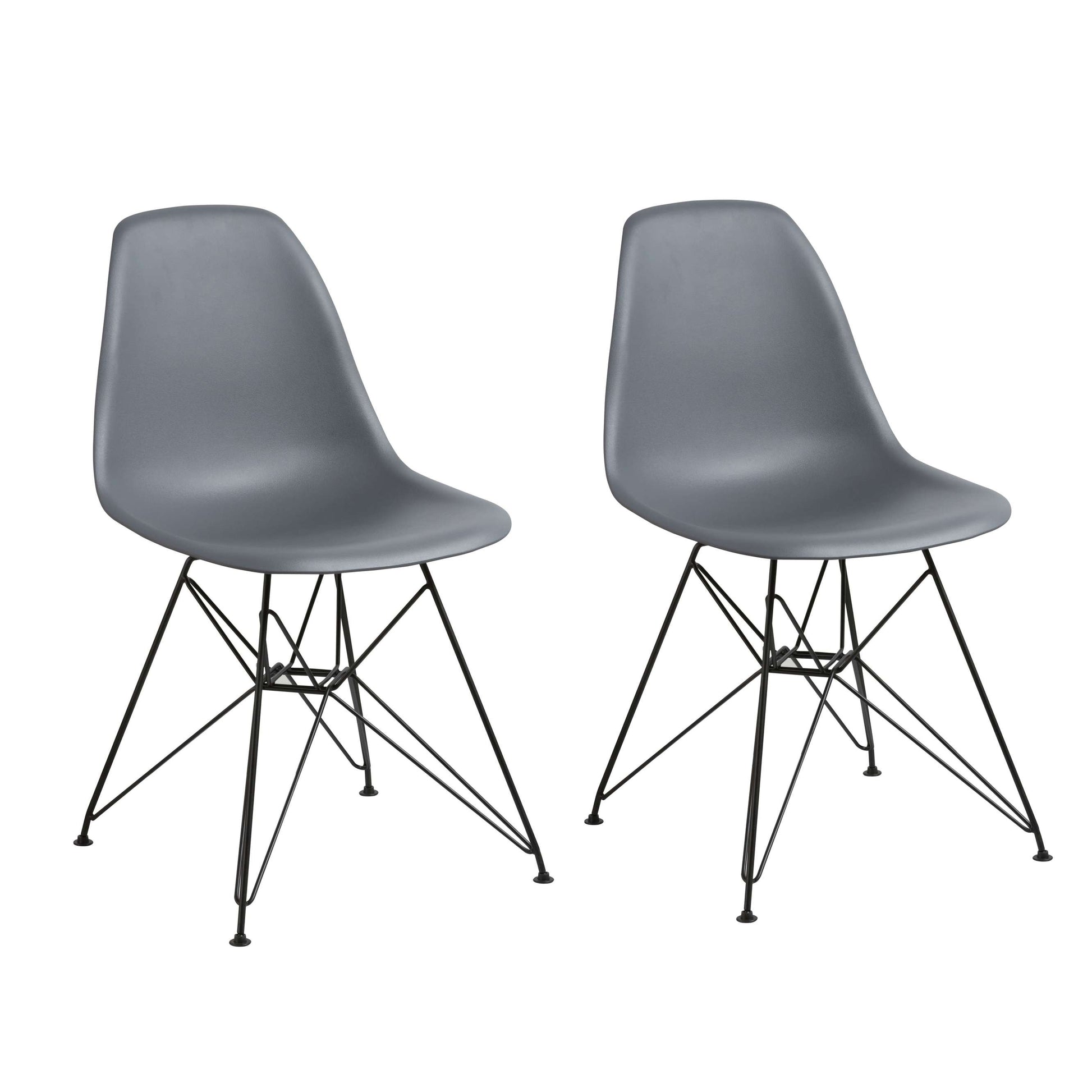 Deep Back Plastic Chair With Metal Eiffel Legs, Set Of 2, Gray And Black By Benzara | Accent Chairs |  Modishstore  - 4