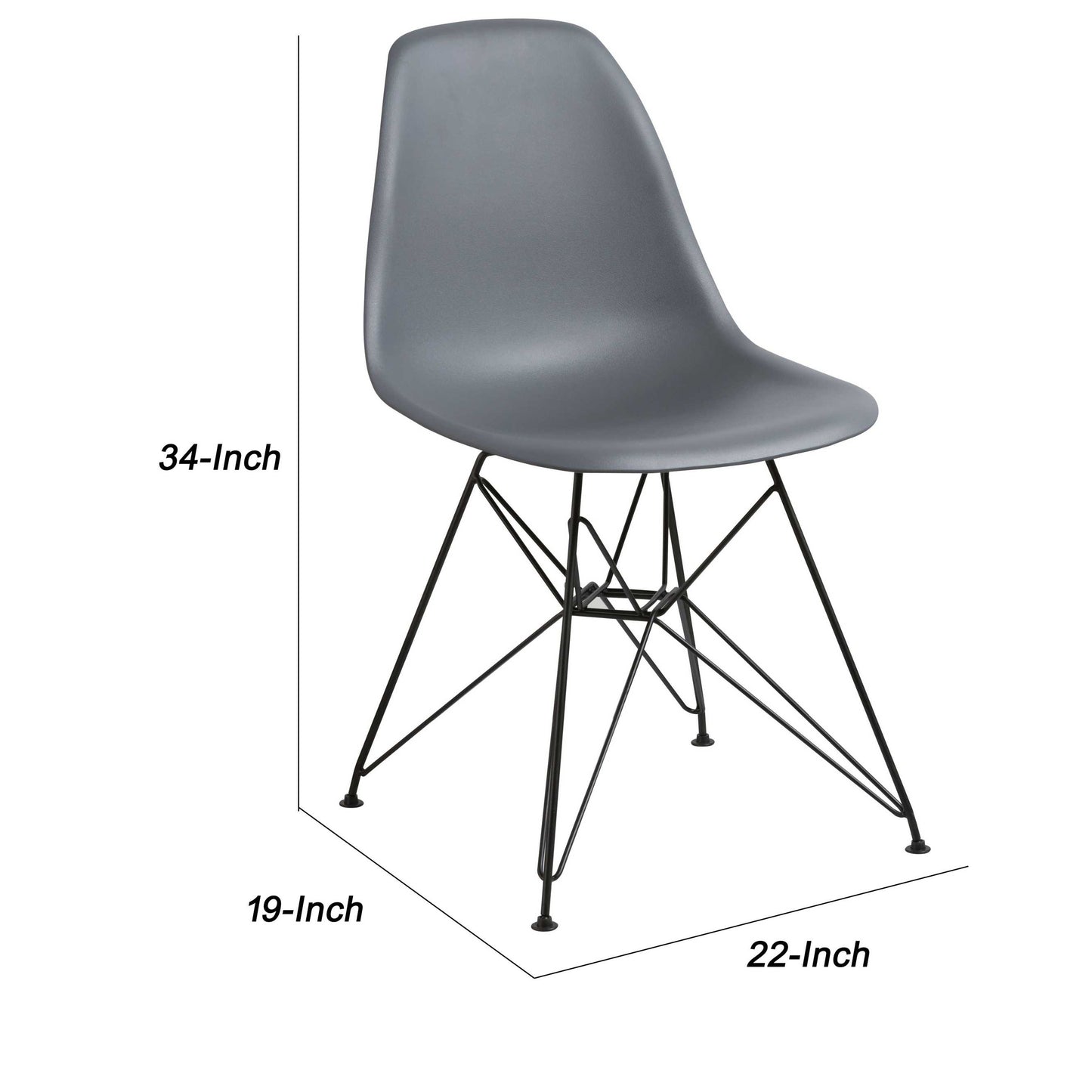 Deep Back Plastic Chair With Metal Eiffel Legs, Set Of 2, Gray And Black By Benzara | Accent Chairs |  Modishstore  - 5