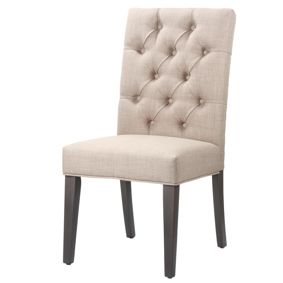 Fabric Upholstered Wooden Chair With Button Tufting, Set Of 2, Beige And Black By Benzara | Accent Chairs |  Modishstore  - 3