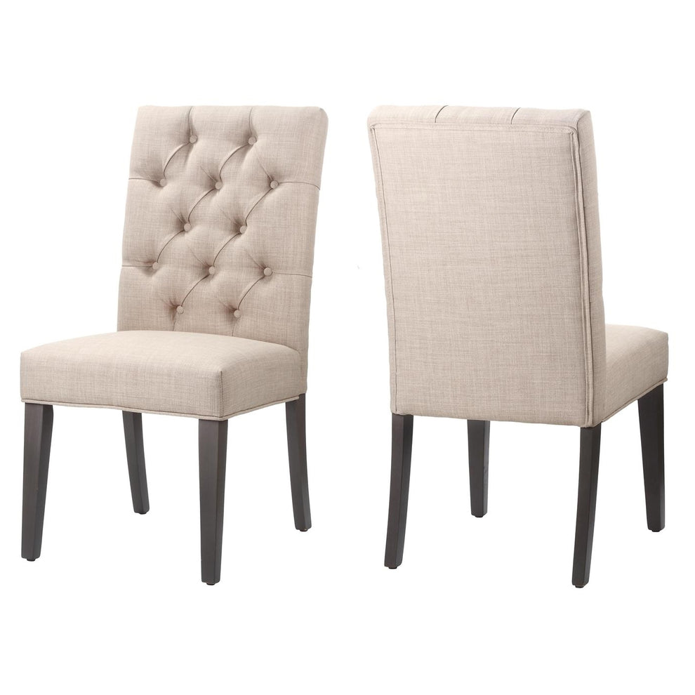 Fabric Upholstered Wooden Chair With Button Tufting, Set Of 2, Beige And Black By Benzara | Accent Chairs |  Modishstore  - 5