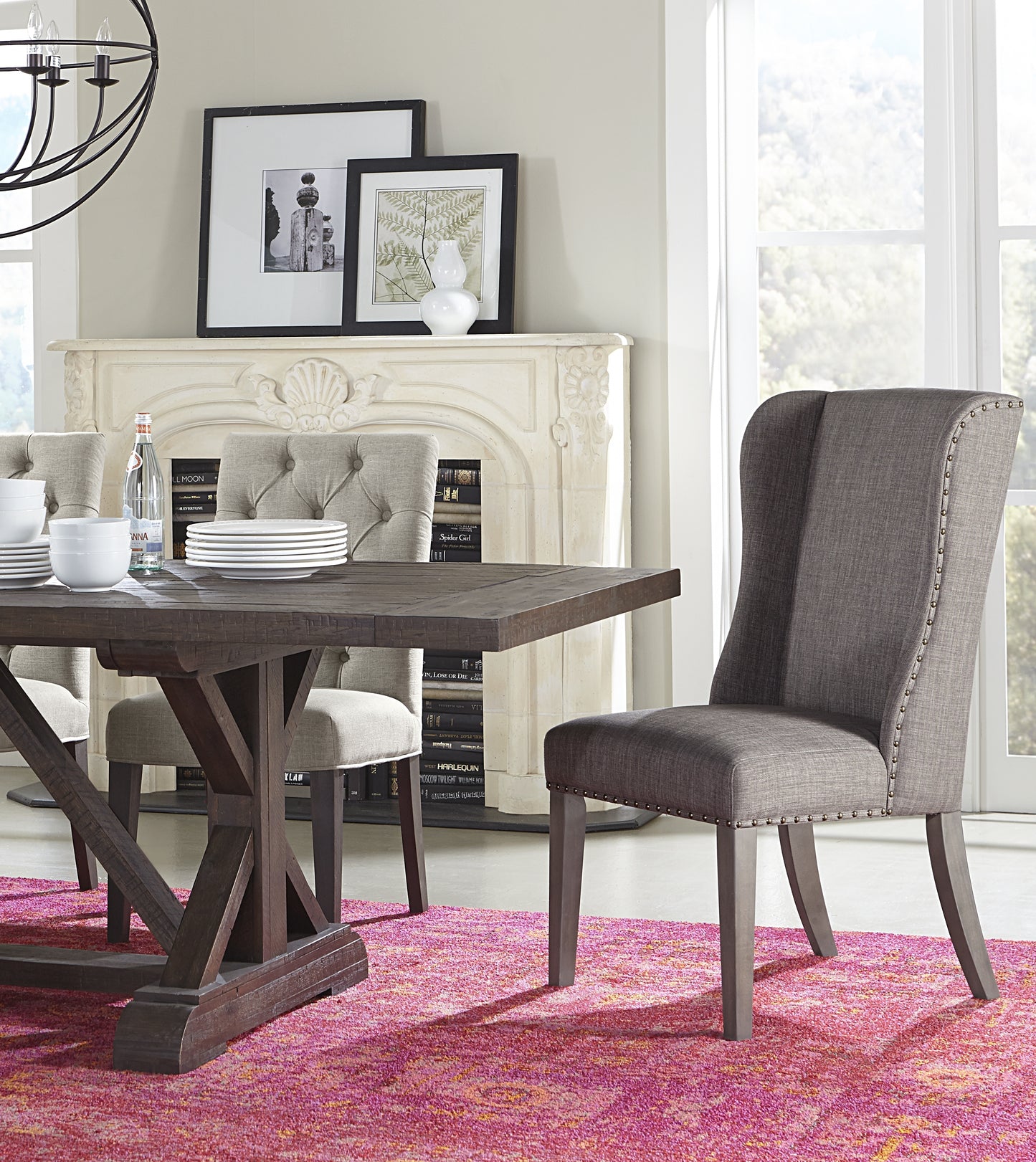 Fabric Upholstered Wooden Chair With Button Tufting, Set Of 2, Beige And Black By Benzara | Accent Chairs |  Modishstore  - 2