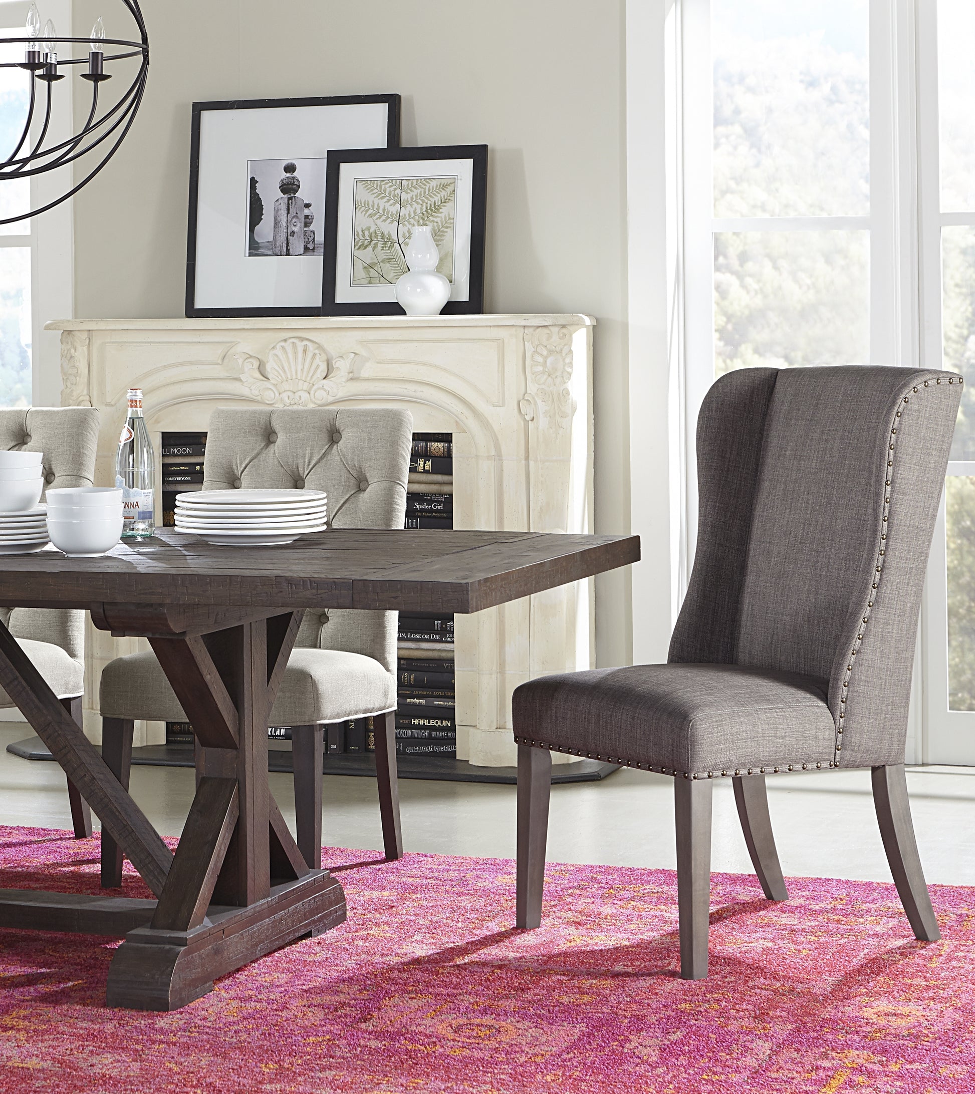 Fabric Upholstered Wooden Chair With Button Tufting, Set Of 2, Beige And Black By Benzara | Accent Chairs |  Modishstore  - 2