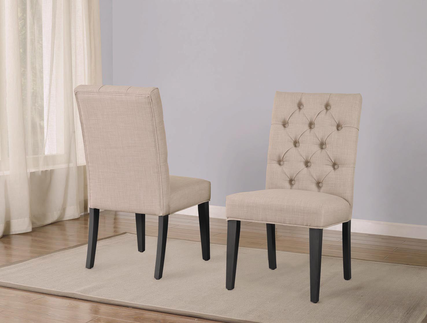 Fabric Upholstered Wooden Chair With Button Tufting, Set Of 2, Beige And Black By Benzara | Accent Chairs |  Modishstore 