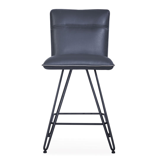 Metal Leather Upholstered Counter Height Stool With Hairpin Style Legs, Blue And Black By Benzara | Bar Stools |  Modishstore 