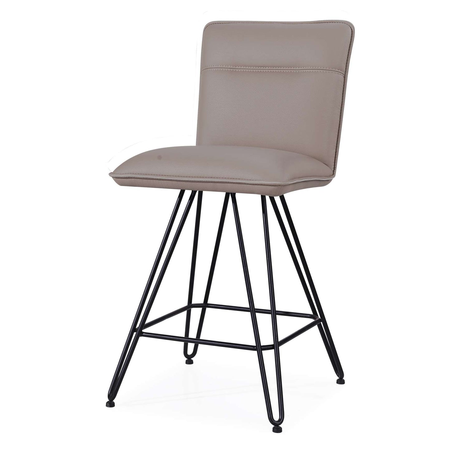 Leather Counter Height Stool With Metal Hairpin Legs, Set Of 2, Taupe Brown And Black By Benzara | Bar Stools |  Modishstore  - 2