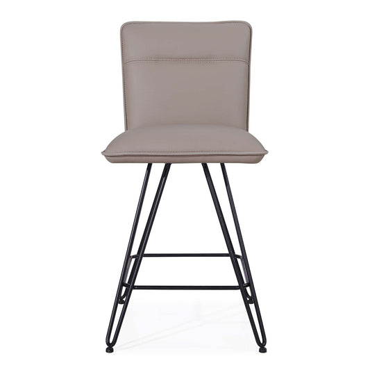 Leather Counter Height Stool With Metal Hairpin Legs, Set Of 2, Taupe Brown And Black By Benzara | Bar Stools |  Modishstore 