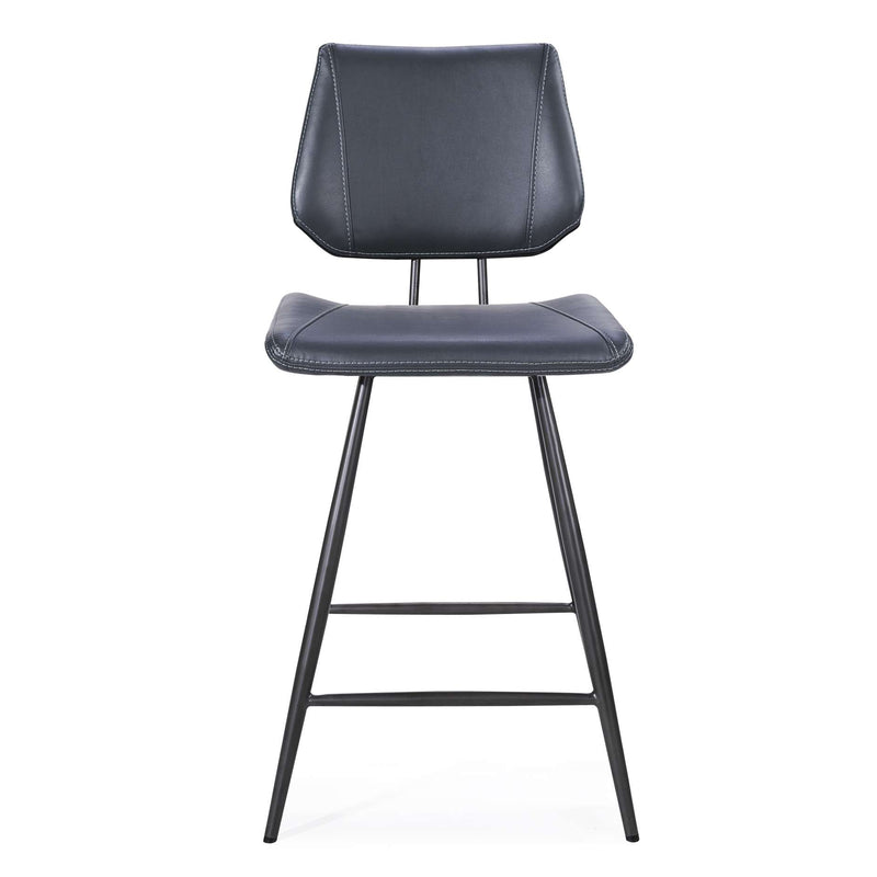 Leather Upholstered And Metal Counter Height Stool With Stitch Details, Black By Benzara | Bar Stools |  Modishstore 