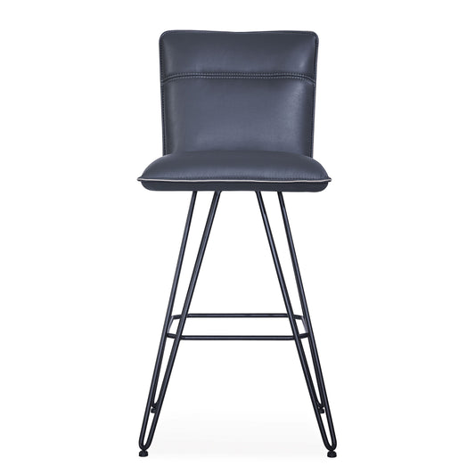 Metal Leather Upholstered Bar Height Stool With Hairpin Style Legs, Pack Of Two, Blue And Black By Benzara | Bar Stools |  Modishstore 