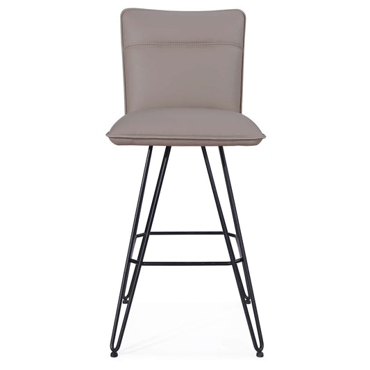 Metal Leather Upholstered Bar Height Stool With Hairpin Style Legs Set Of 2, Taupe And Black By Benzara | Bar Stools |  Modishstore 